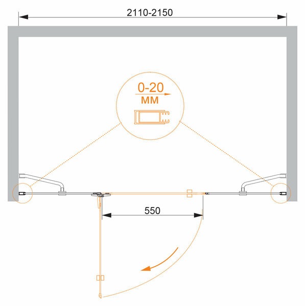Душевая дверь (215х195) CEZARES BERGAMO BERGAMO-W-B-13-100+60/60-C-Cr-L